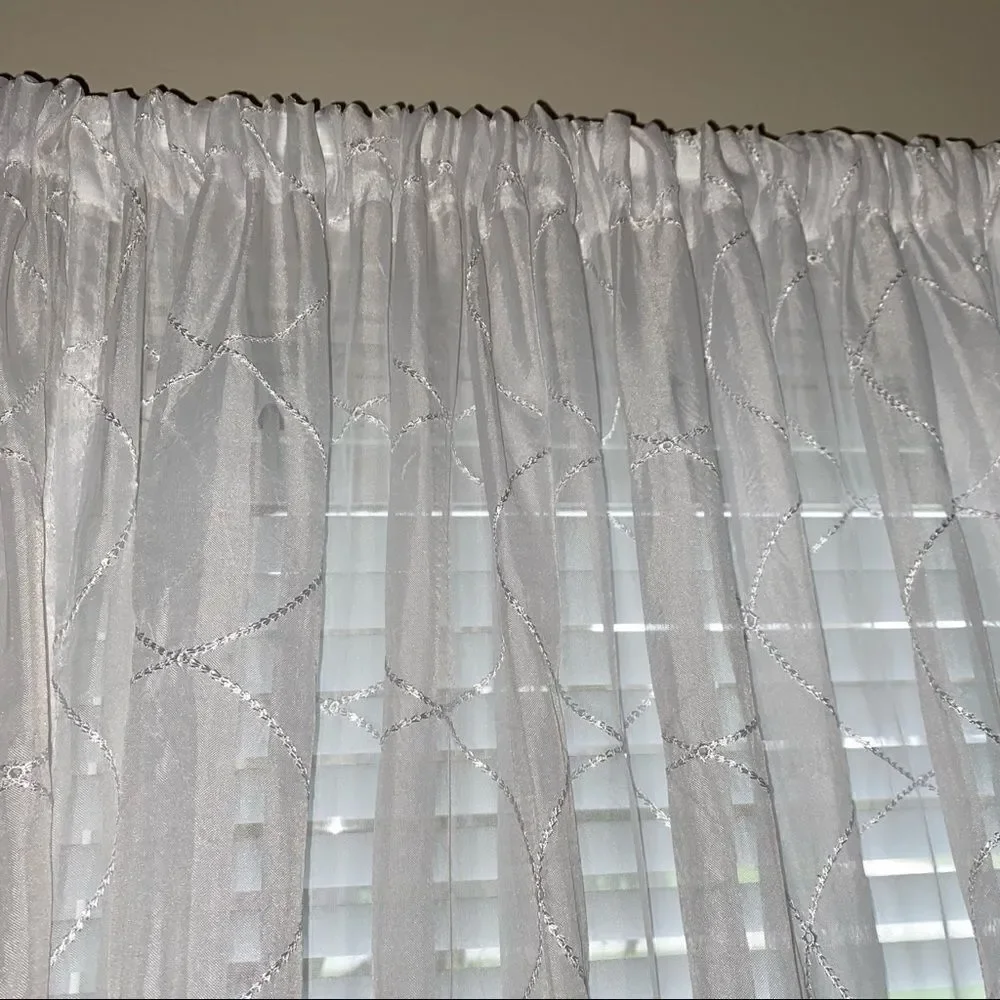 Semi sheer embroidered curtain panels white floor length 81.5”x52”